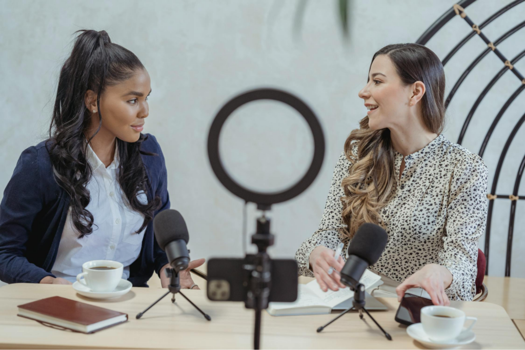 A woman being interviewed by another woman