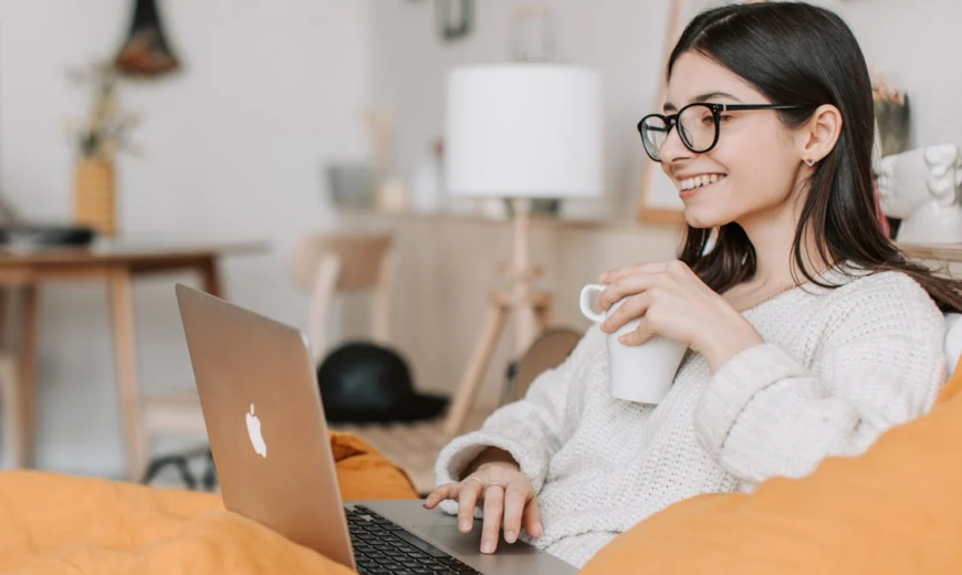 A woman using a laptop