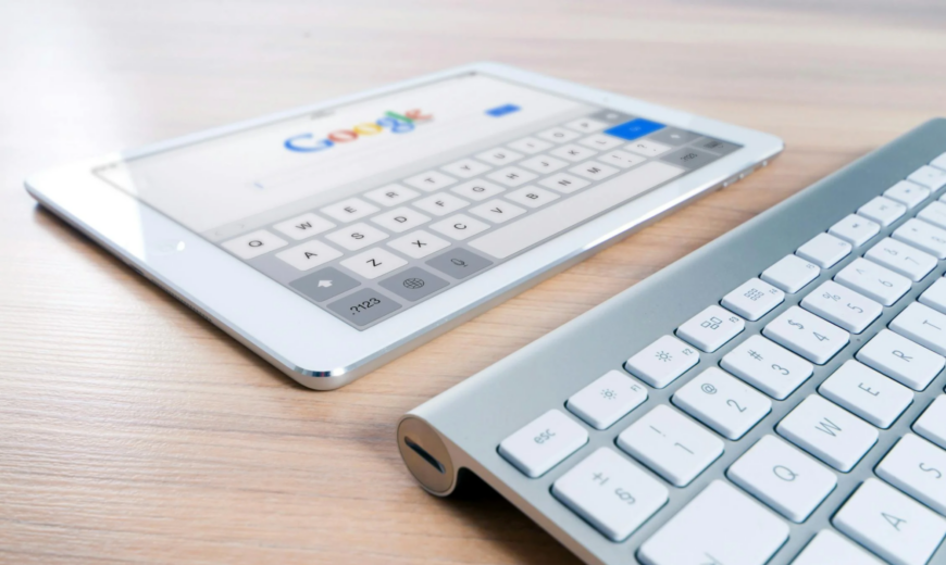 A tablet being used with a keyboard