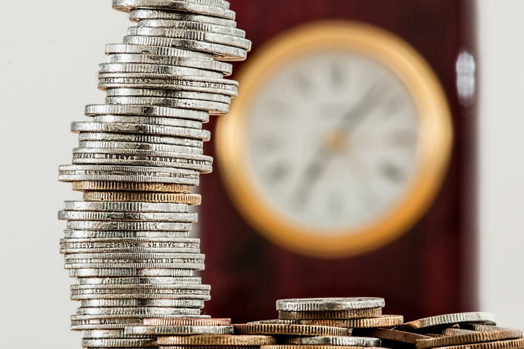 A close-up of stacked coins