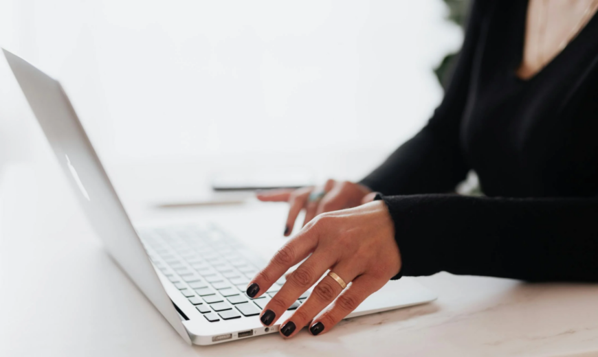 A woman working on a laptop